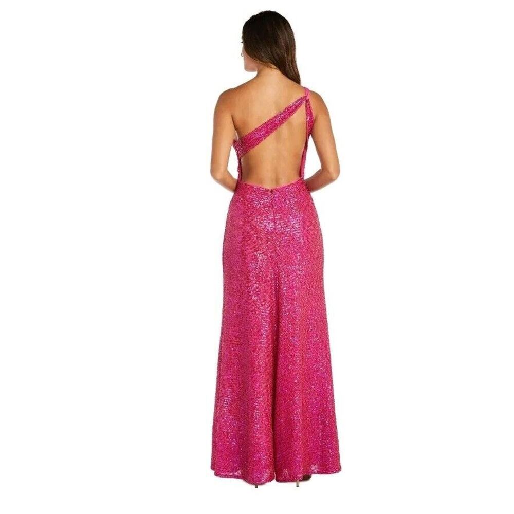 Morgan & Co Prom Dress Juniors Sz 1 Pink Maxi One Shoulder Sequin Backless 1148 - Picture 3 of 15